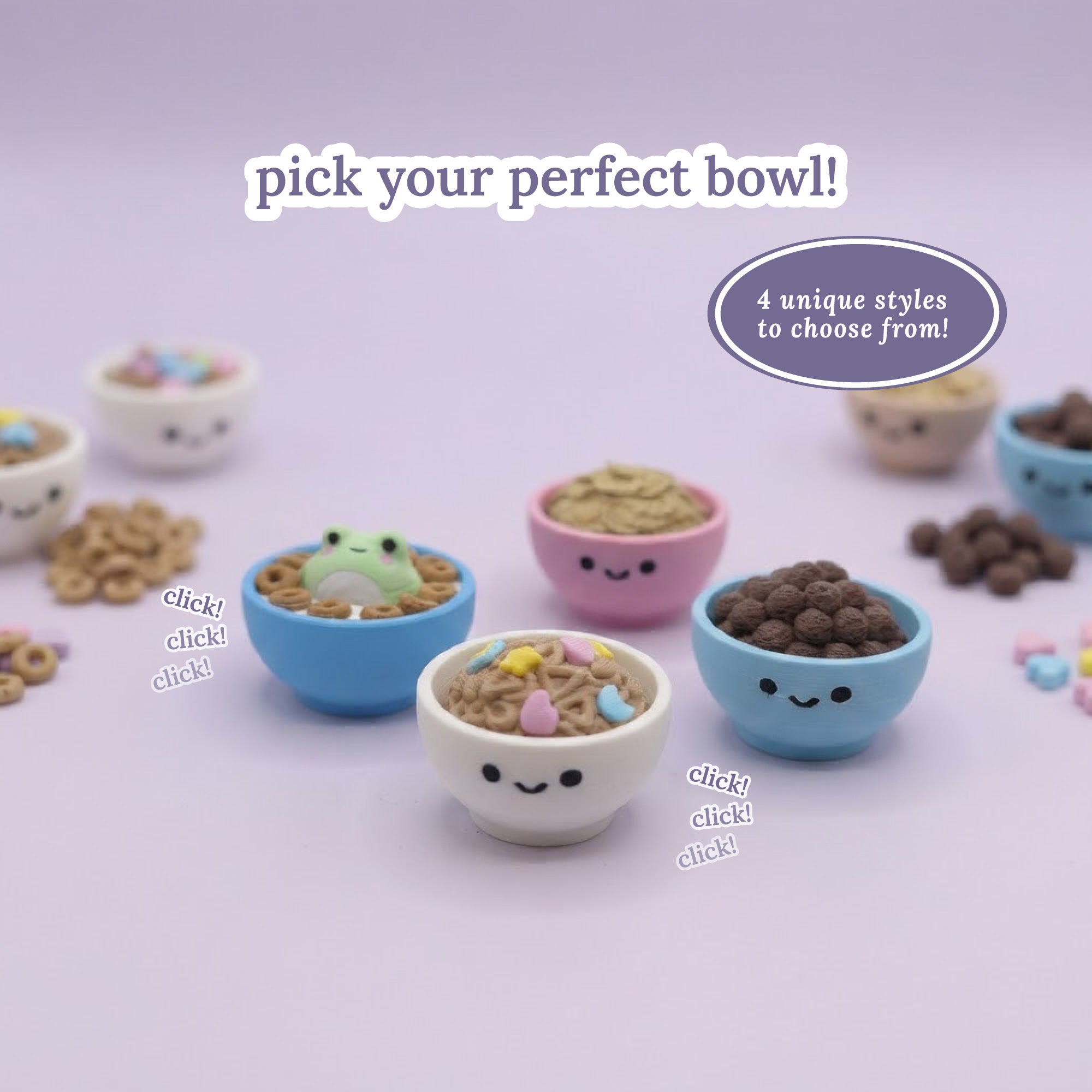 3D Printed Cute Cereal Bowl Fidget Clicker Toy