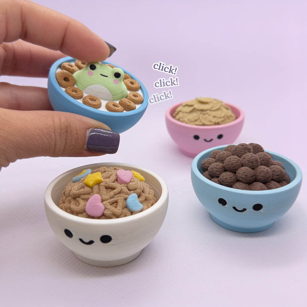 3D Printed Cute Cereal Bowl Fidget Clicker Toy