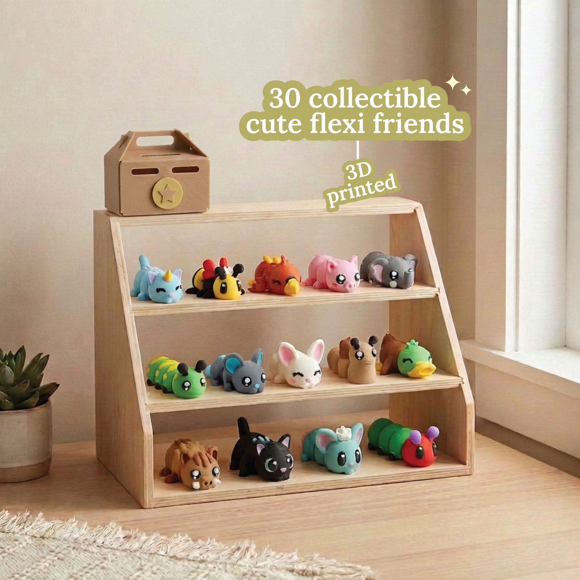 3D Printed Collectible Flexi Animals Set 3 Per Box