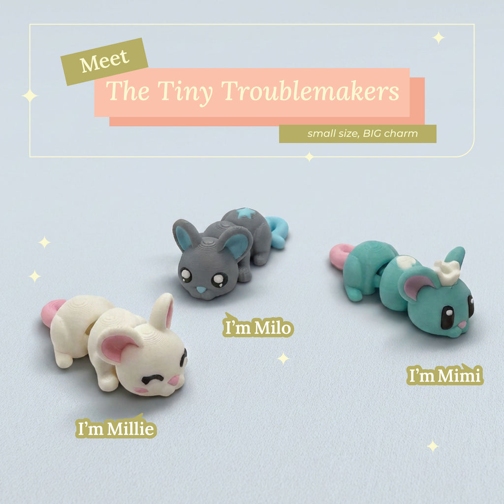 3D Printed Collectible Flexi Animals Set 3 Per Box